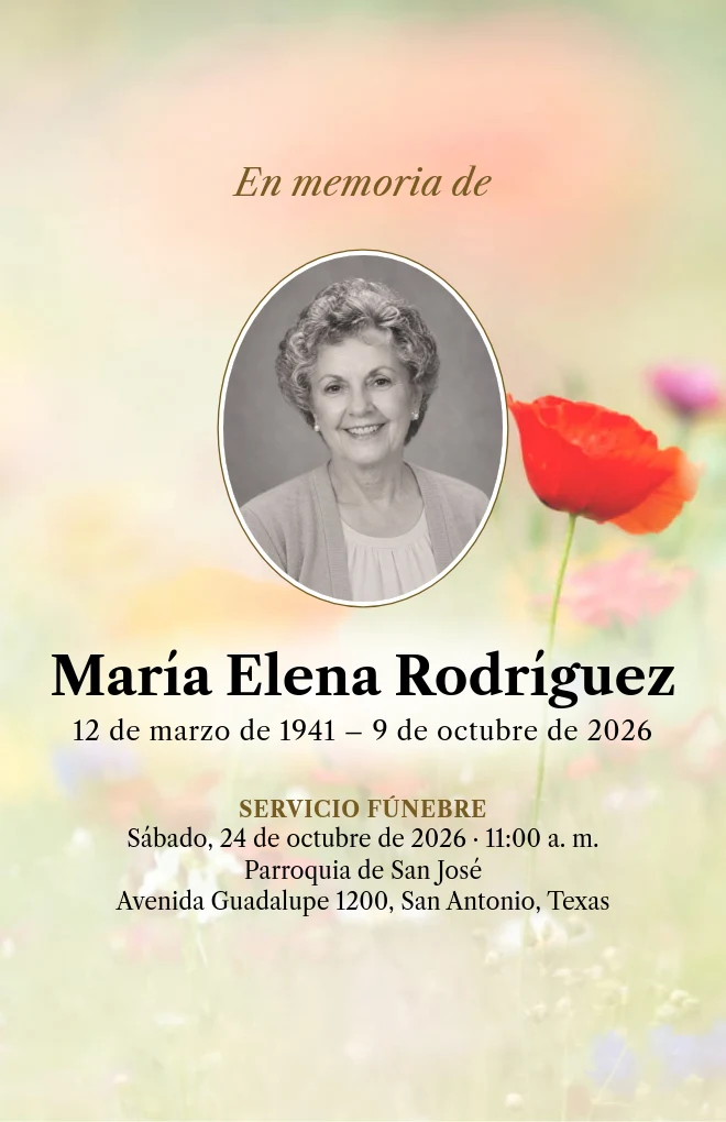 Plantilla de programa funerario Amapolas con retrato, para hoja tama&ntilde;o carta doblada