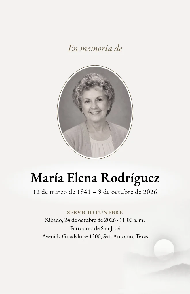 Plantilla de programa funerario Amanecer sereno con retrato, para hoja tama&ntilde;o carta doblada