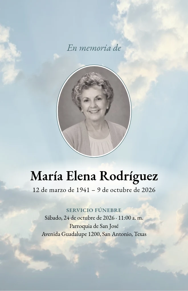Plantilla de programa funerario Rayos de sol con retrato, para hoja tama&ntilde;o carta doblada