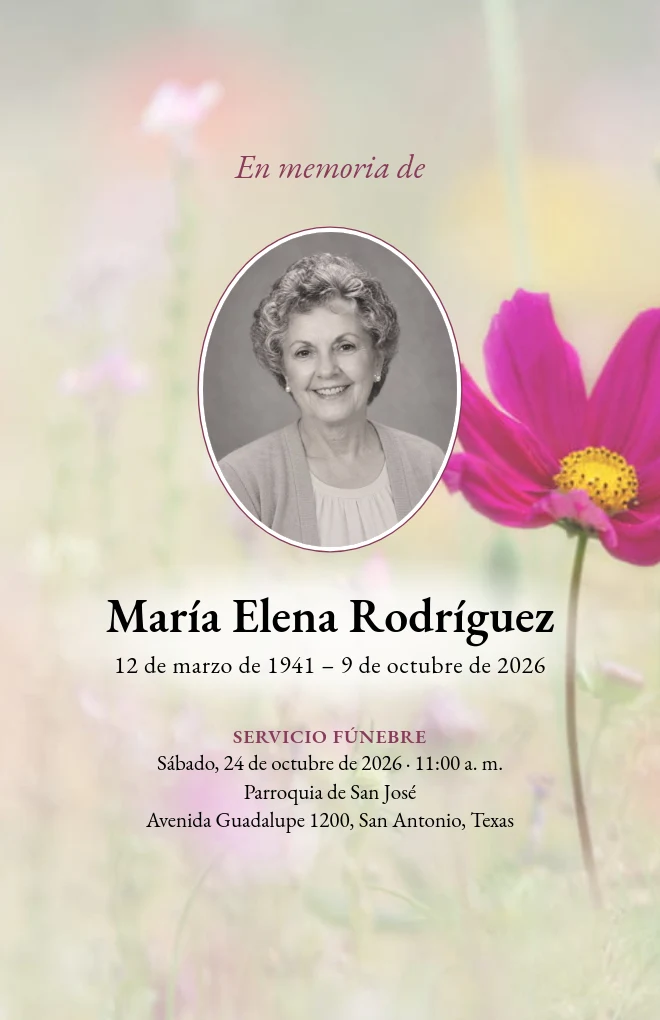 Plantilla de programa funerario Flores silvestres con retrato, para hoja tama&ntilde;o carta doblada