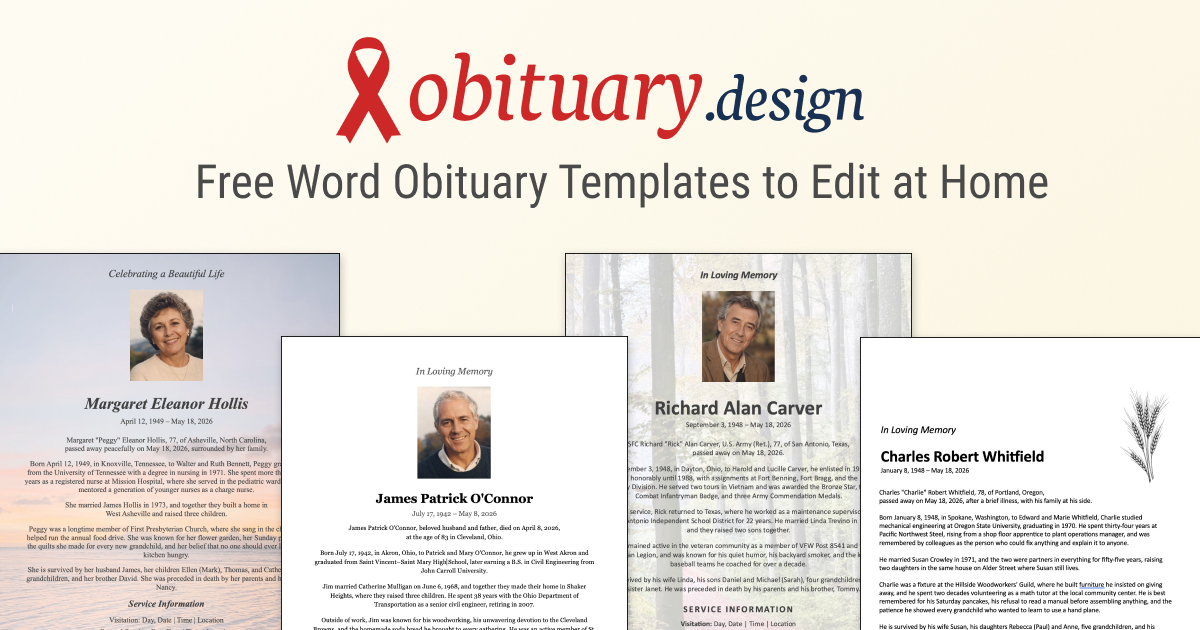 Free Editable Obituary Templates for Word – obituary.design